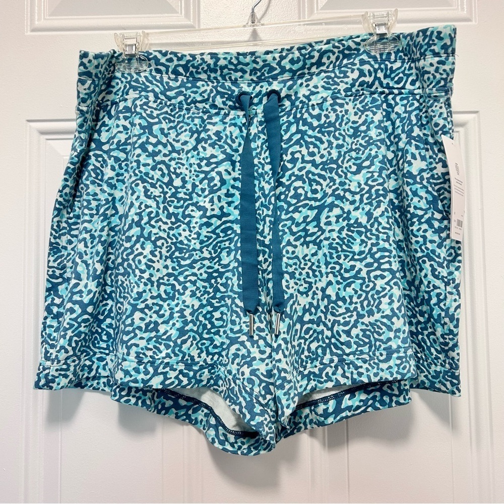Athleta Teal and White Balance 4” Patterned Drawstring Shortie SZ 2X